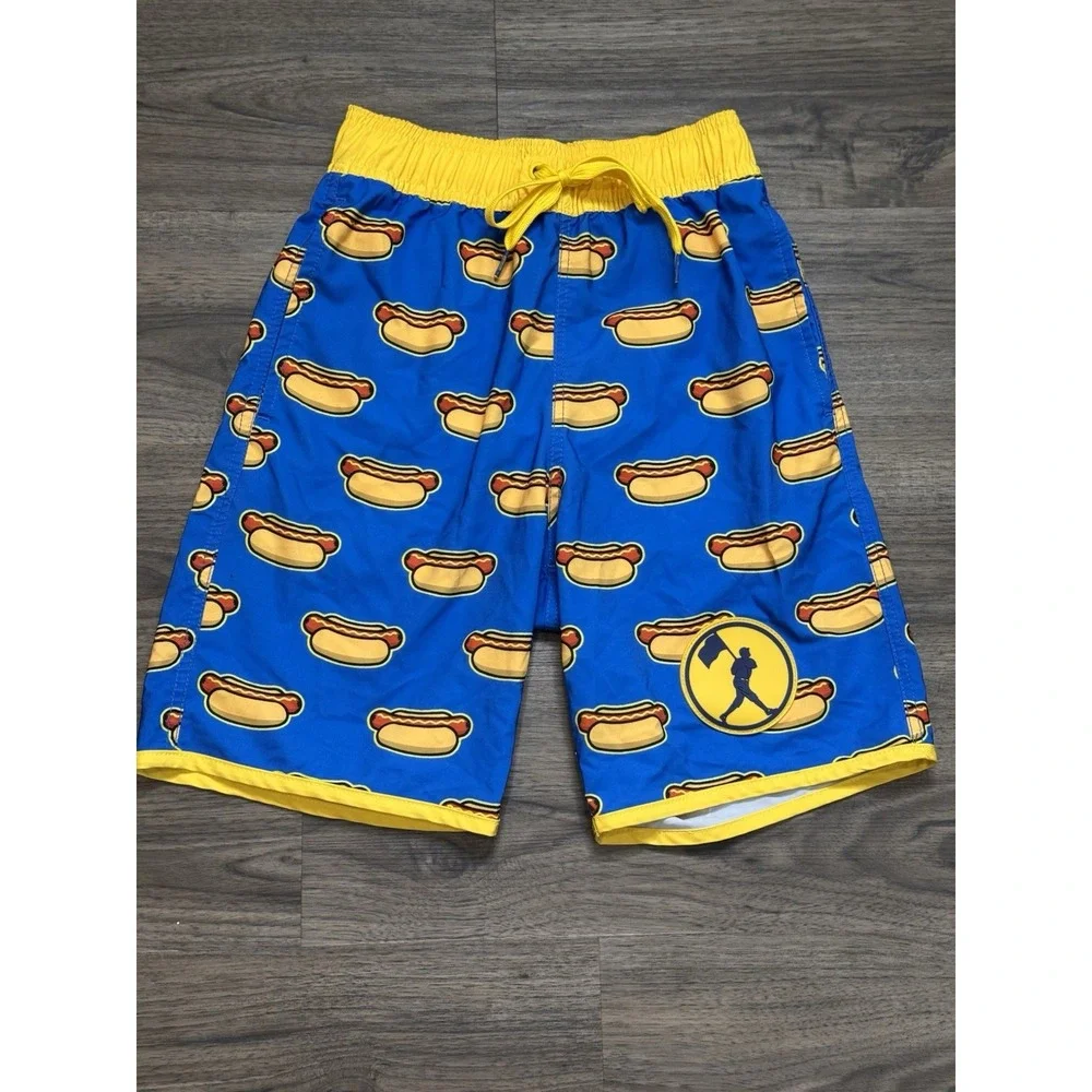 Baseballism Swim Trunks XS Blue Hot Dog Baseball Board Shorts 6